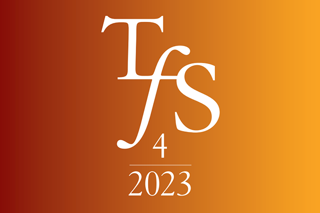 logo på oransj bakgrunn med bokstavene TfS og tallet 4 og 2023 under