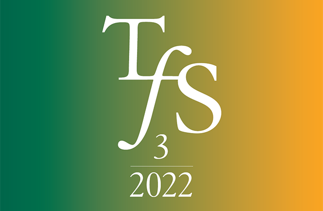 Forsiden av Tidsskrift forsamfunnsforskning utgave nummer 3 2022. Logo på oransje bakgrunn. 