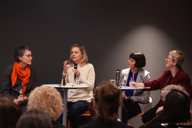 Panelsamtale mellom (fra venstre) ​  Panelsamtale med (fra venstre) Kathrin Zippel, Anke Lipinsky, Erin Cech og Pat O'Connor  ​