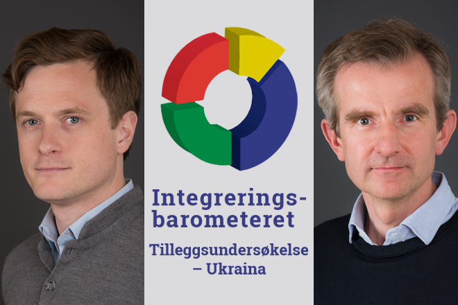 bilde av forskerne audun fladmoe og jan-paul brekke på hver side av logo for undersøkelsen