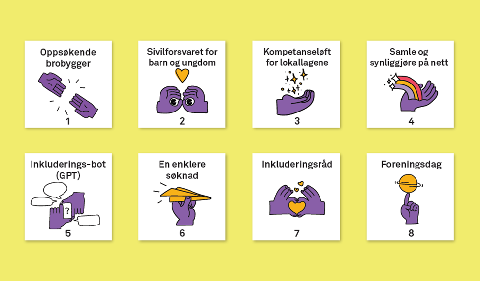 illustrasjon med åtte tiltak for bedre inkludering