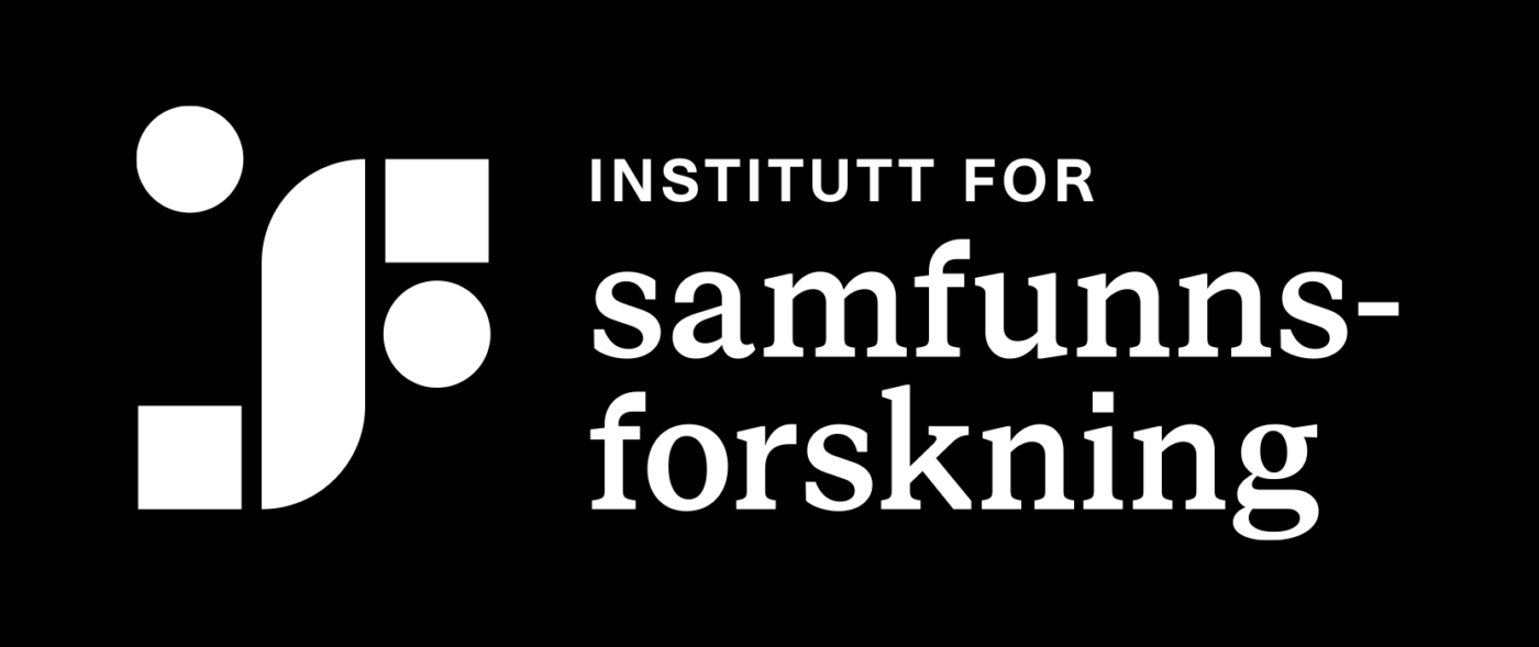 Institutt for samfunnsforsknings nye logo, hvit på svart bakgrunn