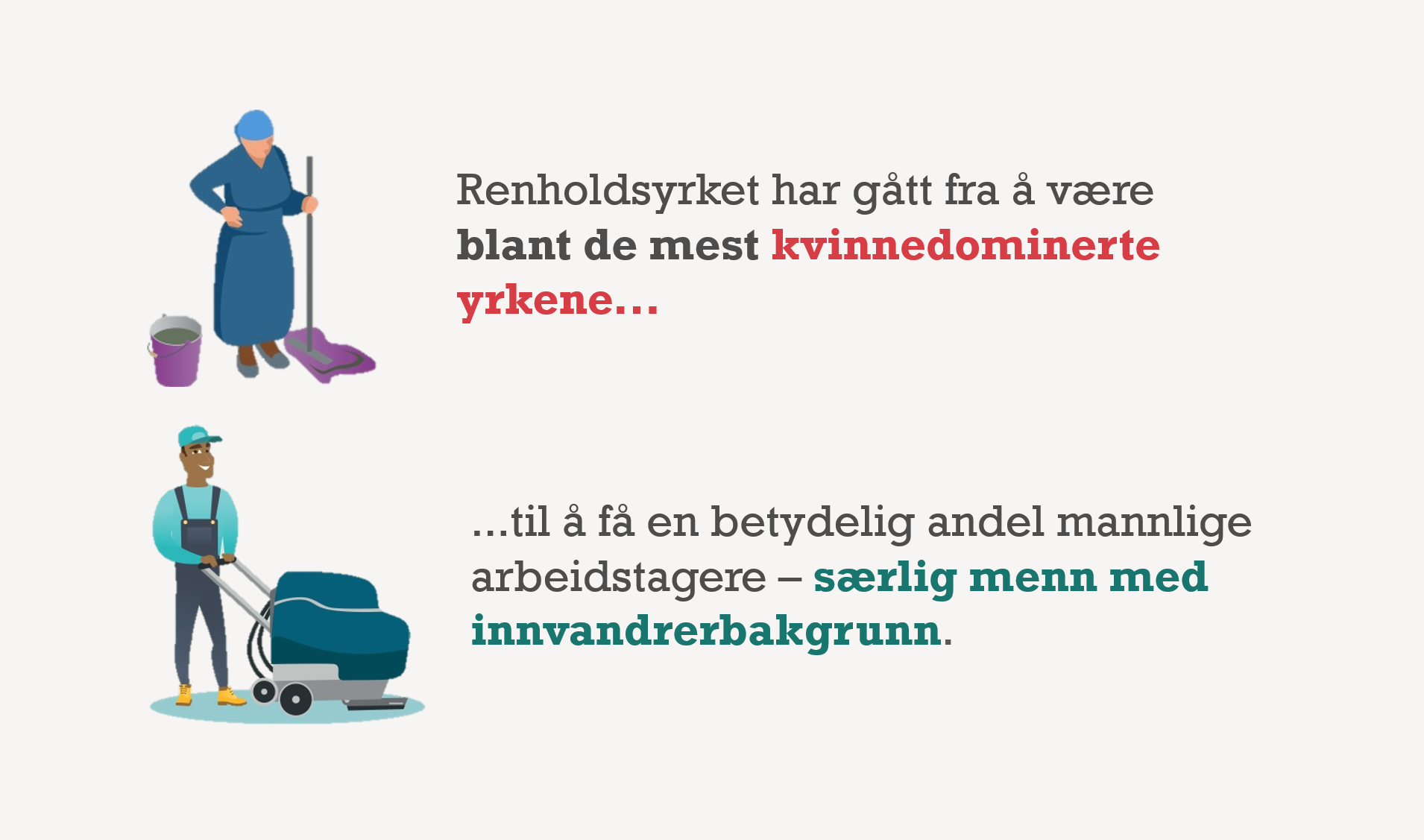 Bilde som illustrerer en kvinnelig og mannlig renholder